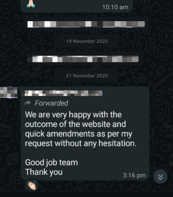 Satisfied client feedback on fast website performance
